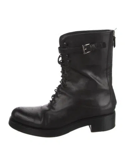 Pre-owned Prada Leather Combat Boots In Black