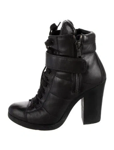 Pre-owned Prada Leather Combat Boots In Black