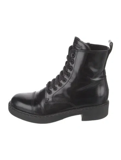 Pre-owned Prada Leather Combat Boots In Black