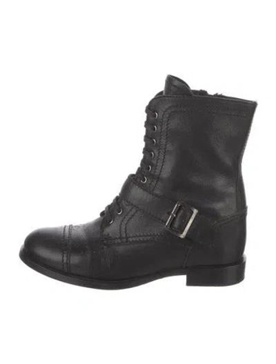 Pre-owned Prada Leather Combat Boots In Black