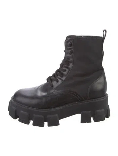 Pre-owned Prada Leather Combat Boots In Black