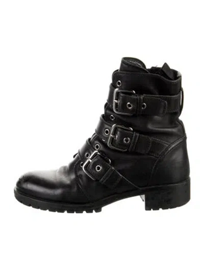 Pre-owned Prada Leather Combat Boots In Black