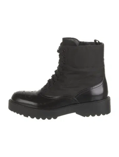 Pre-owned Prada Leather Combat Boots In Black