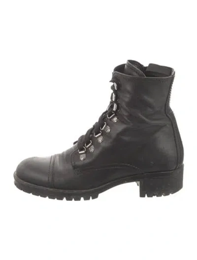 Pre-owned Prada Leather Combat Boots In Black
