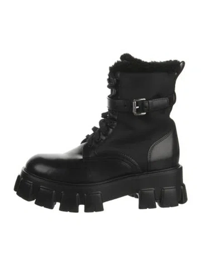 Pre-owned Prada Leather Combat Boots In Black