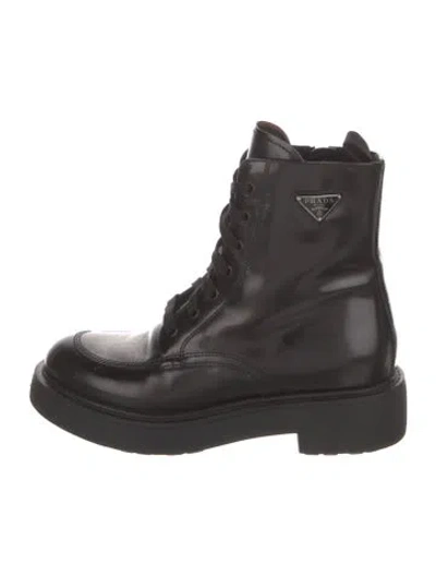 Pre-owned Prada Leather Combat Boots In Black