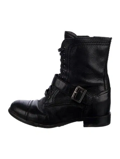 Pre-owned Prada Leather Combat Boots In Black