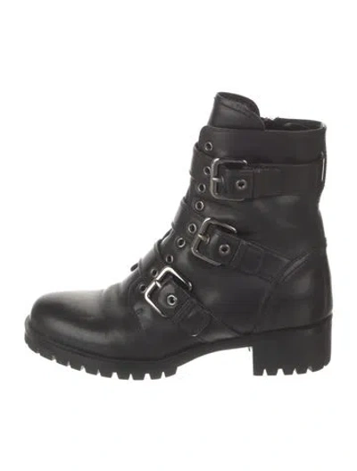 Pre-owned Prada Leather Combat Boots In Black