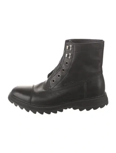 Pre-owned Prada Leather Combat Boots In Black