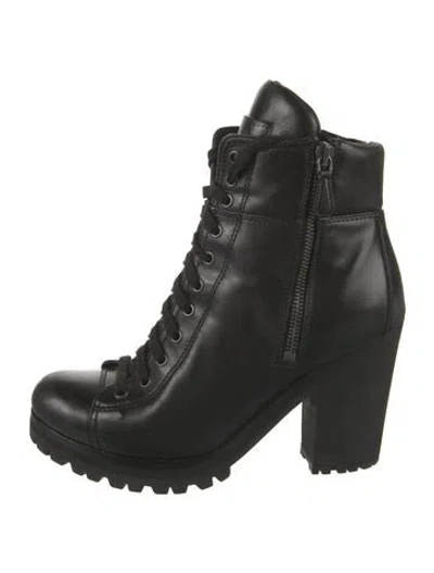 Pre-owned Prada Leather Combat Boots In Black