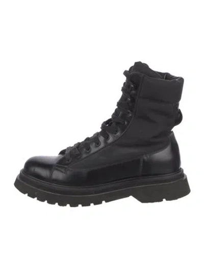 Pre-owned Prada Leather Combat Boots In Black