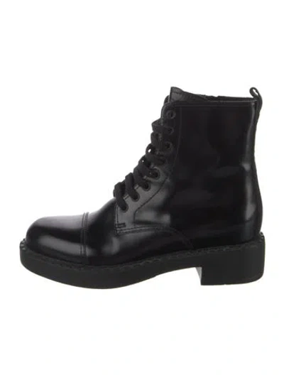 Pre-owned Prada Leather Combat Boots In Black