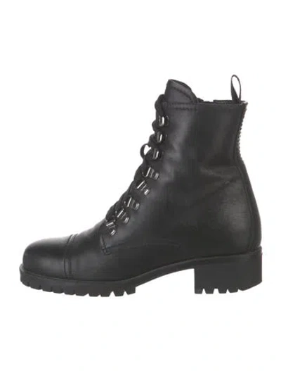 Pre-owned Prada Leather Combat Boots In Black