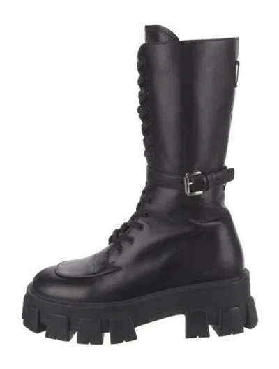 Pre-owned Prada Leather Combat Boots In Black