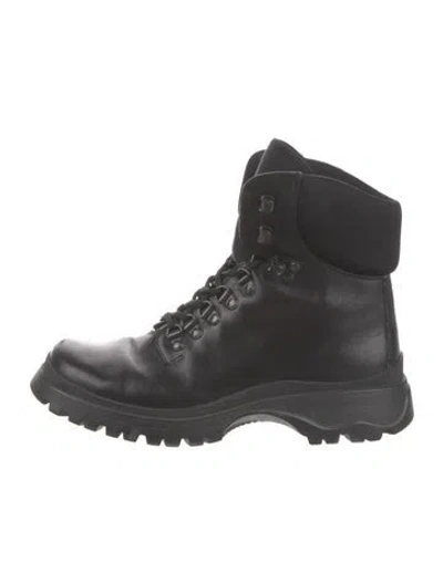 Pre-owned Prada Leather Combat Boots In Black