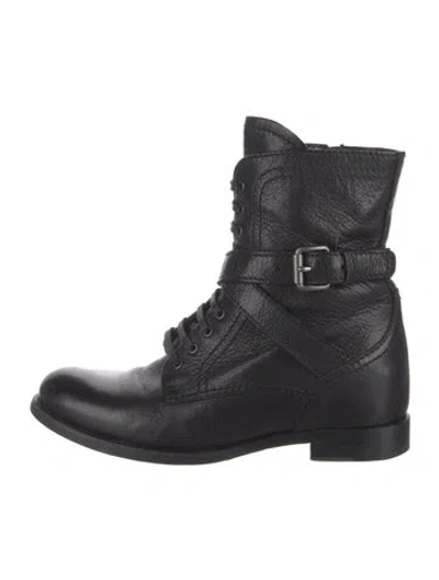 Pre-owned Prada Leather Combat Boots In Black
