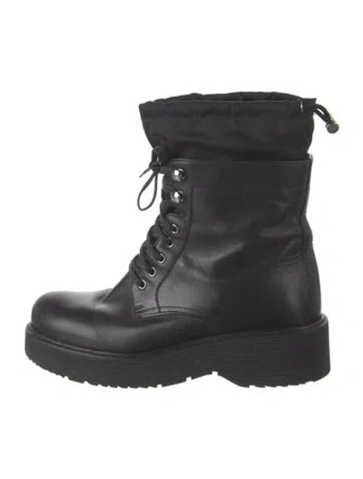 Pre-owned Prada Leather Combat Boots In Black