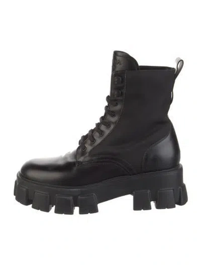 Pre-owned Prada Leather Combat Boots In Black
