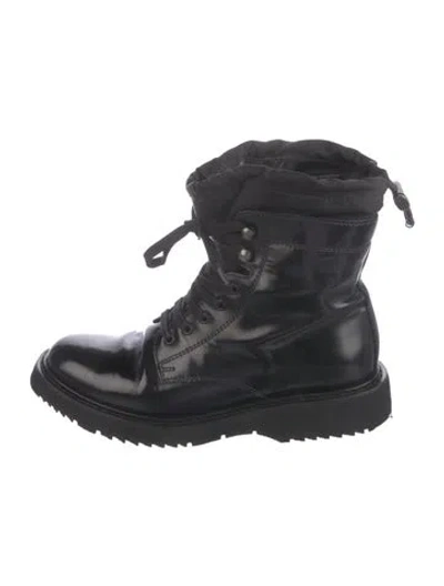 Pre-owned Prada Leather Combat Boots In Black