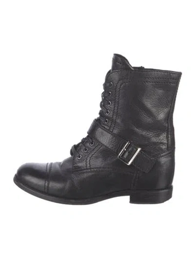 Pre-owned Prada Leather Combat Boots In Black