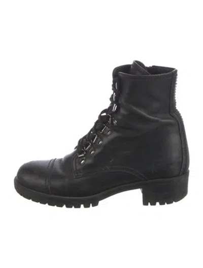 Pre-owned Prada Leather Combat Boots In Black