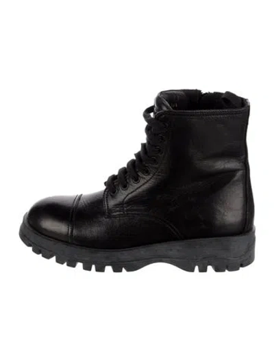Pre-owned Prada Leather Combat Boots In Black