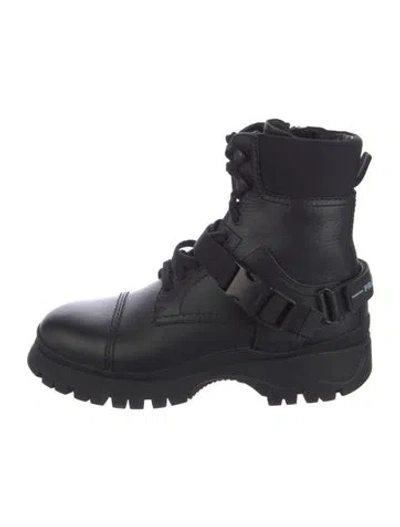 Pre-owned Prada Leather Combat Boots In Black