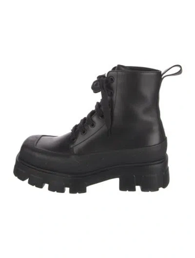 Pre-owned Prada Leather Combat Boots In Black