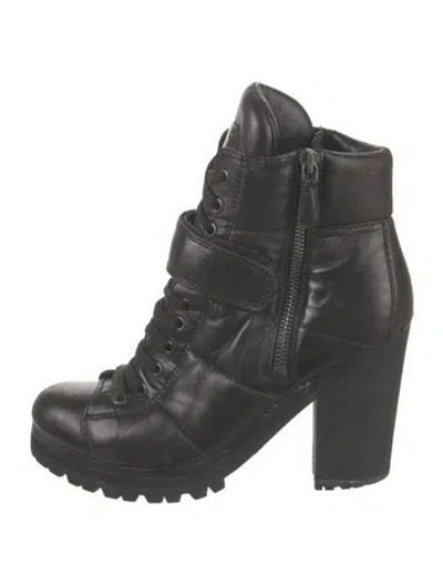 Pre-owned Prada Leather Combat Boots In Black