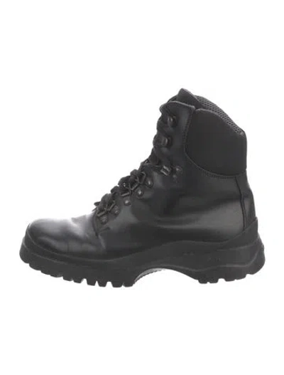 Pre-owned Prada Leather Combat Boots In Black