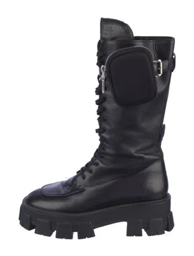 Pre-owned Prada Leather Combat Boots In Black