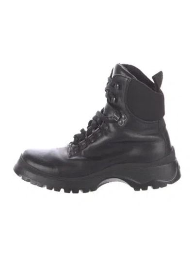 Pre-owned Prada Leather Combat Boots In Black