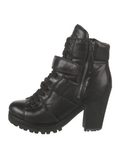 Pre-owned Prada Leather Combat Boots In Black
