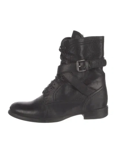 Pre-owned Prada Leather Combat Boots In Black
