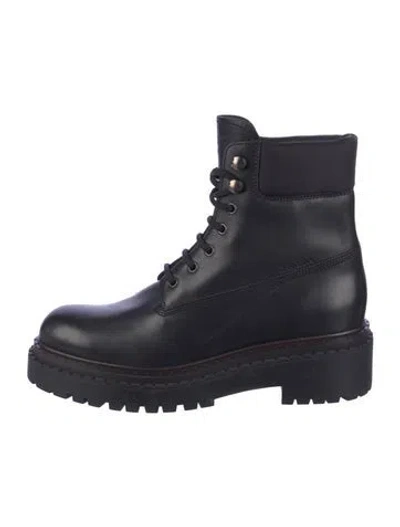 Pre-owned Prada Leather Combat Boots In Black