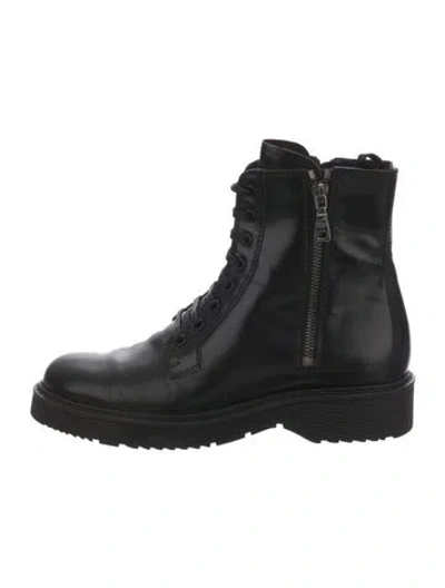 Pre-owned Prada Leather Combat Boots In Black