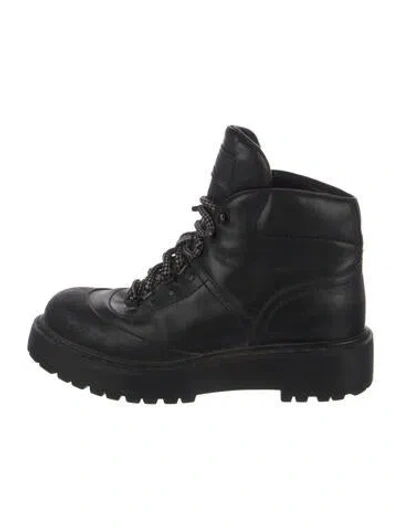 Pre-owned Prada Leather Combat Boots In Black