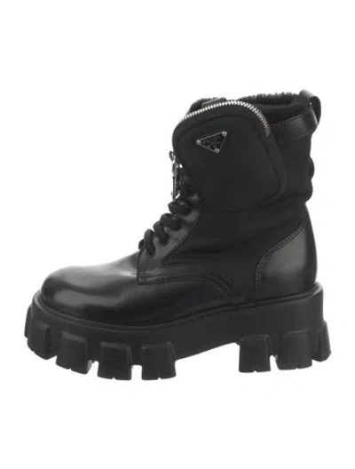 Pre-owned Prada Leather Combat Boots In Black