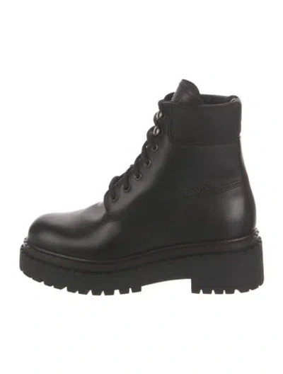 Pre-owned Prada Leather Combat Boots In Black