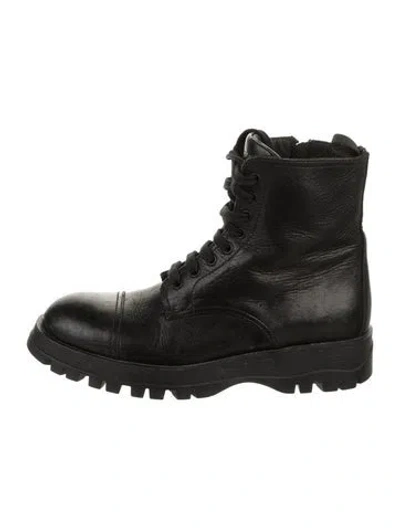 Pre-owned Prada Leather Combat Boots In Black