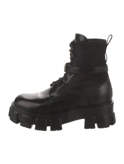 Pre-owned Prada Leather Combat Boots In Black