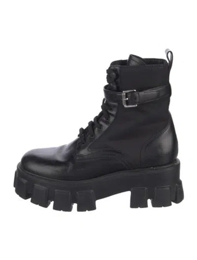 Pre-owned Prada Leather Combat Boots In Black