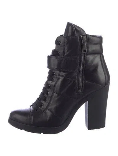 Pre-owned Prada Leather Combat Boots In Black
