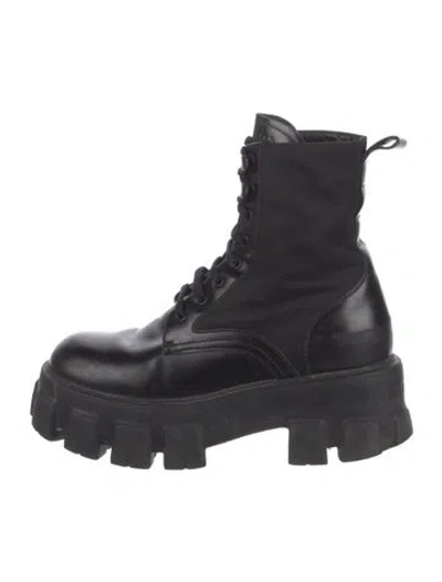 Pre-owned Prada Leather Combat Boots In Black