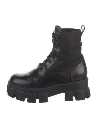 Pre-owned Prada Leather Combat Boots In Black