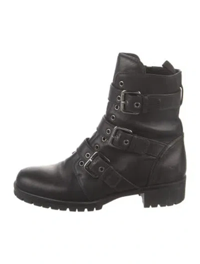 Pre-owned Prada Leather Combat Boots In Black