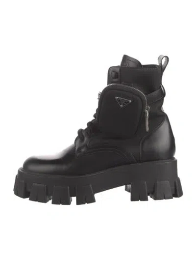 Pre-owned Prada Leather Combat Boots In Black