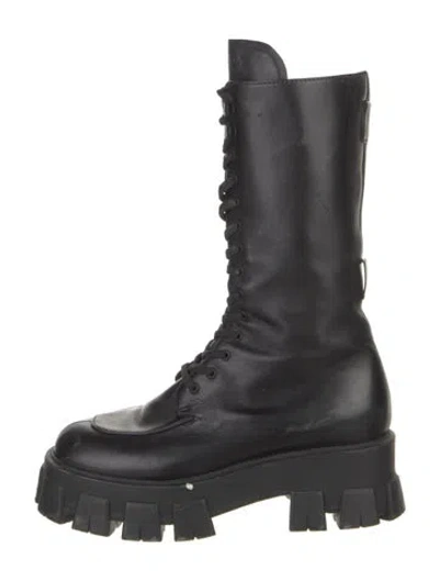 Pre-owned Prada Leather Combat Boots In Black
