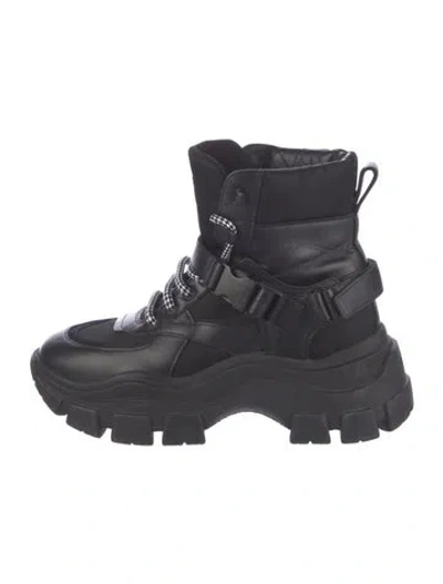 Pre-owned Prada Leather Combat Boots In Black