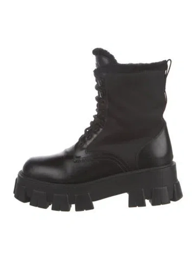 Pre-owned Prada Leather Combat Boots In Black